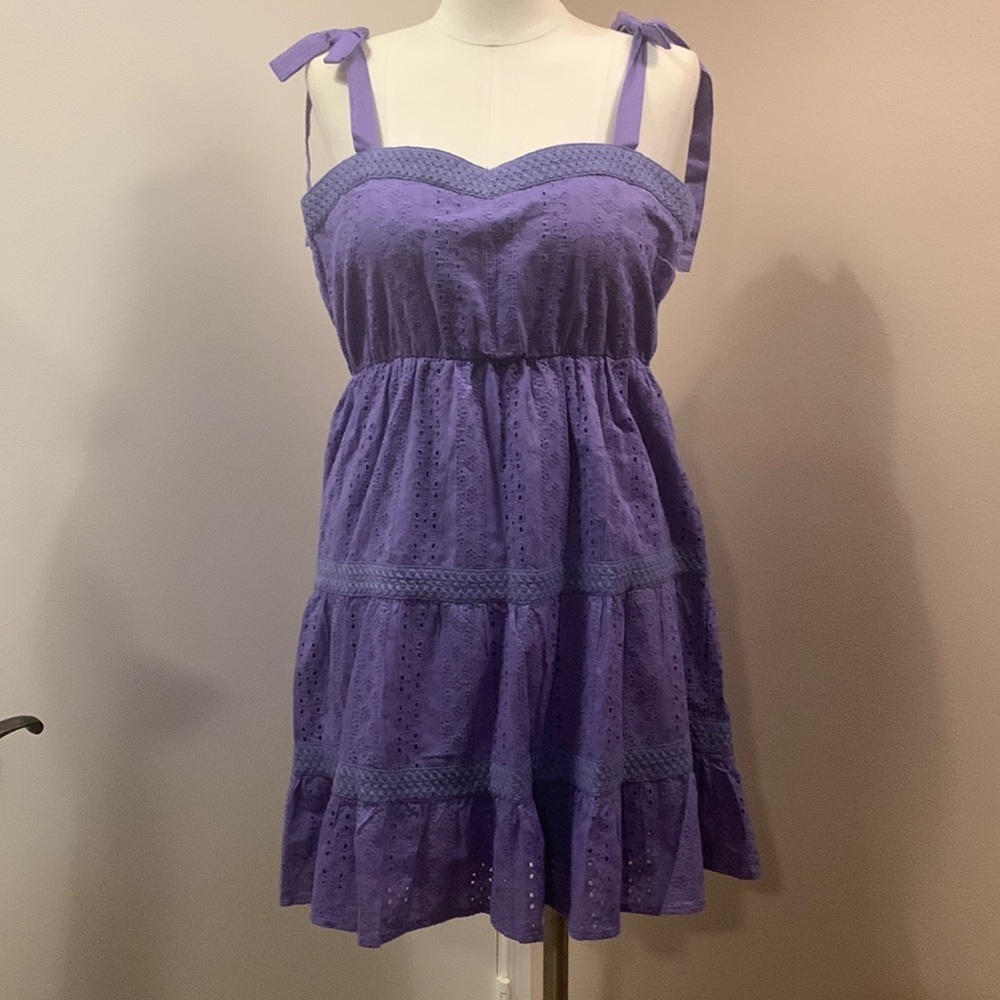 JESSICA Simpson Purple Pastel Eyelet Tie Shoulder Dress size M